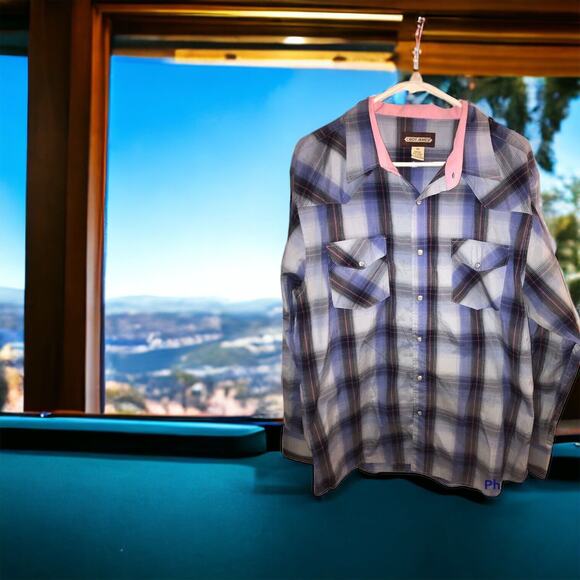 Cody James Button‎ Up Shirt Mens 2XL Gray Pink Blue Pearl Snap Western Cowboy - Picture 1 of 6